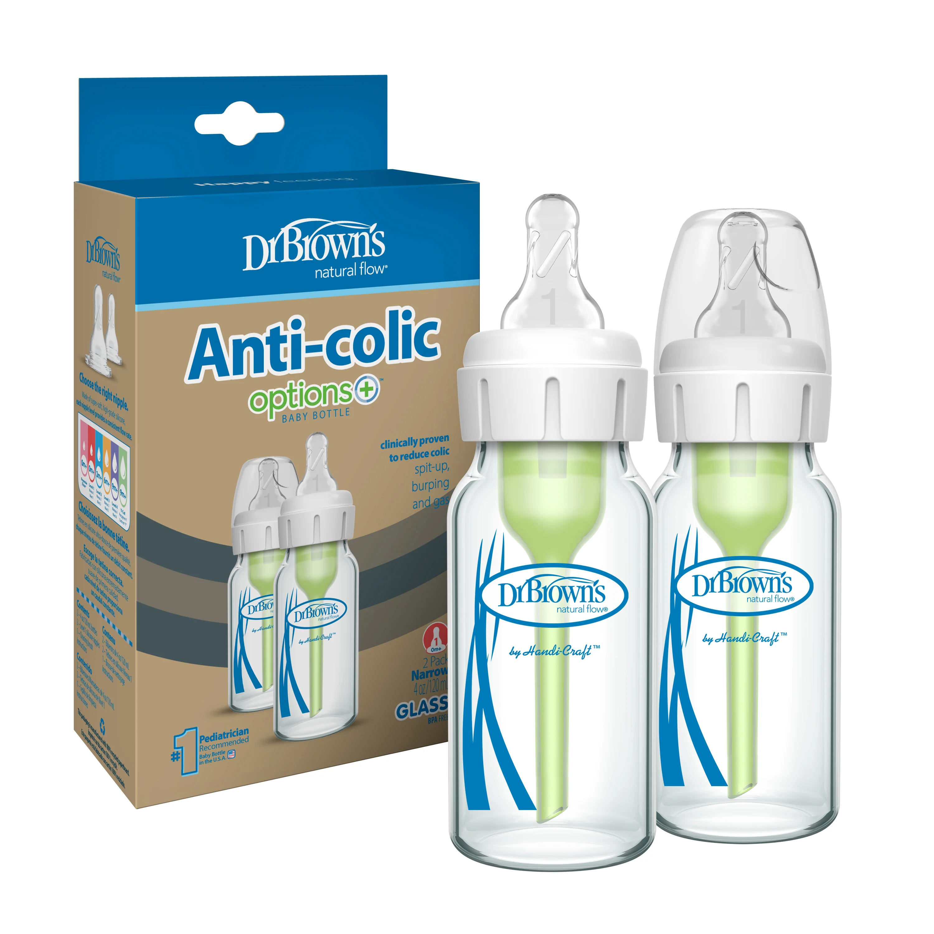 Glass Baby Bottle Natural Flow® Anti-Colic Options+™ with Level 1 Slow Flow Nipple - Image 2