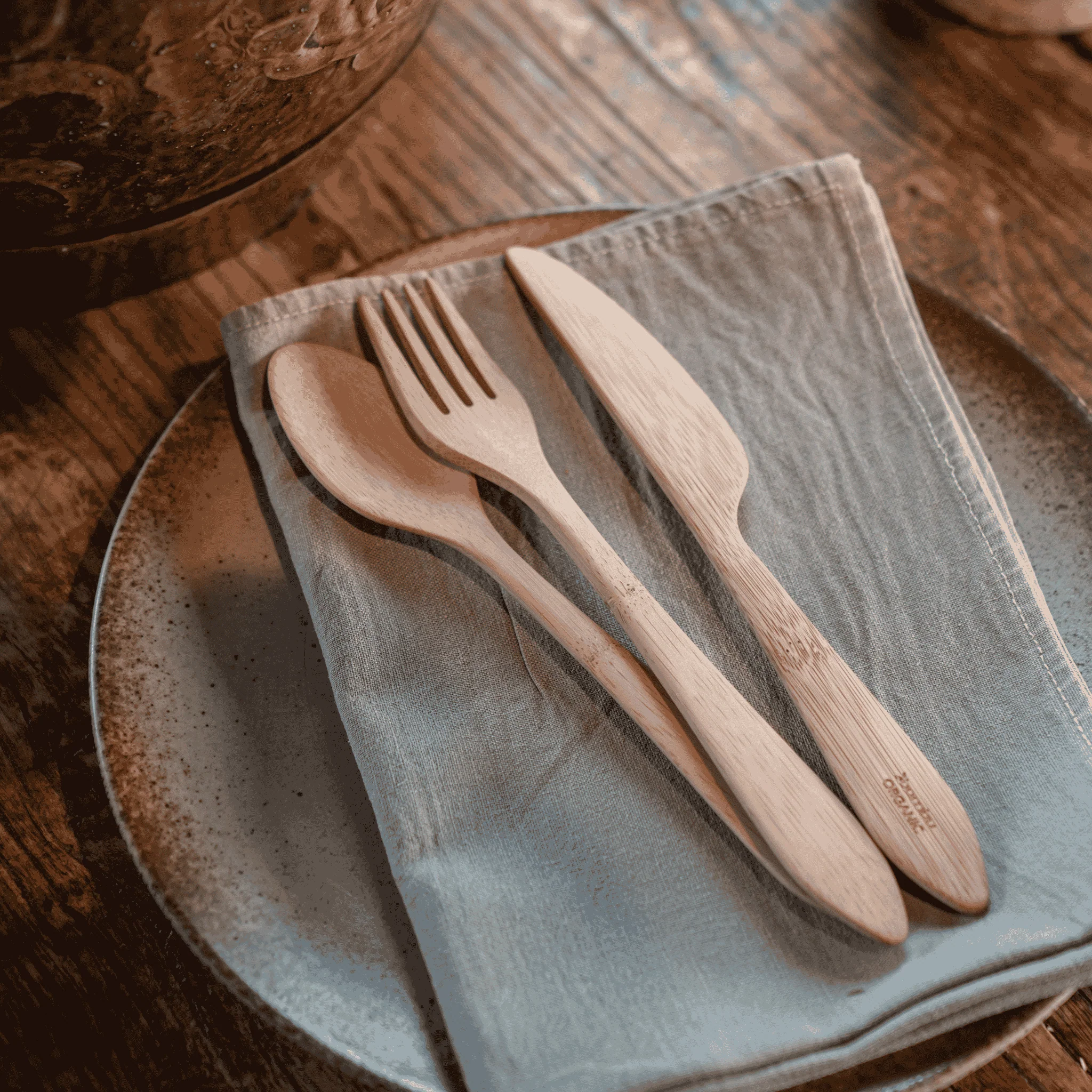 Reusable Bamboo Spoon, Knife & Fork Set - Image 4