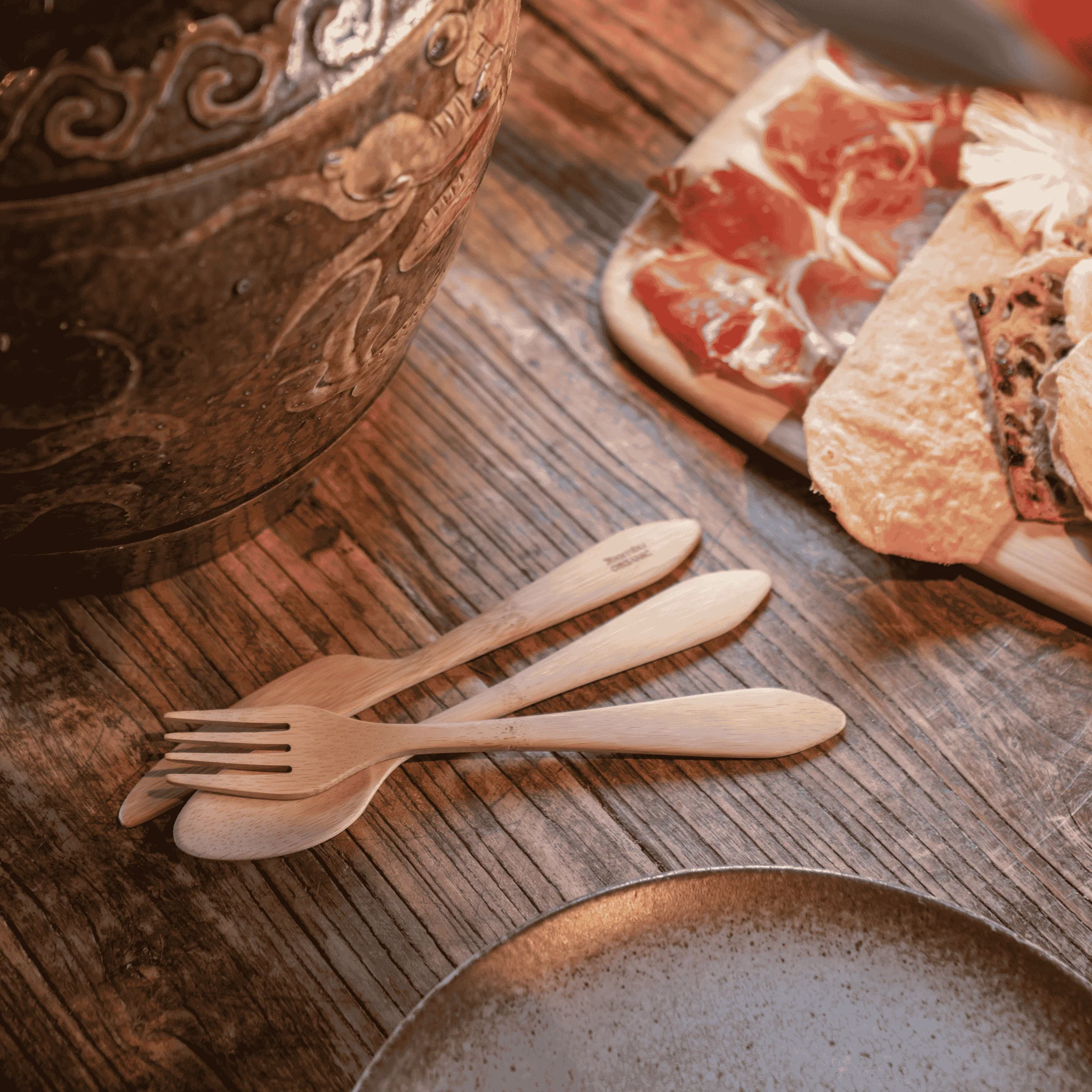Reusable Bamboo Spoon, Knife & Fork Set - Image 5
