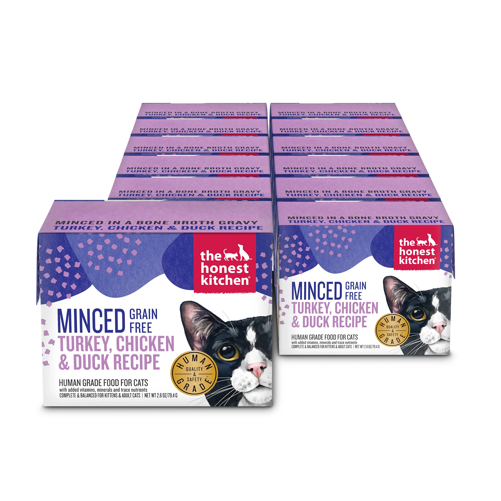Minced Wet Cat Food Turkey, Chicken & Duck in Bone Broth Gravy