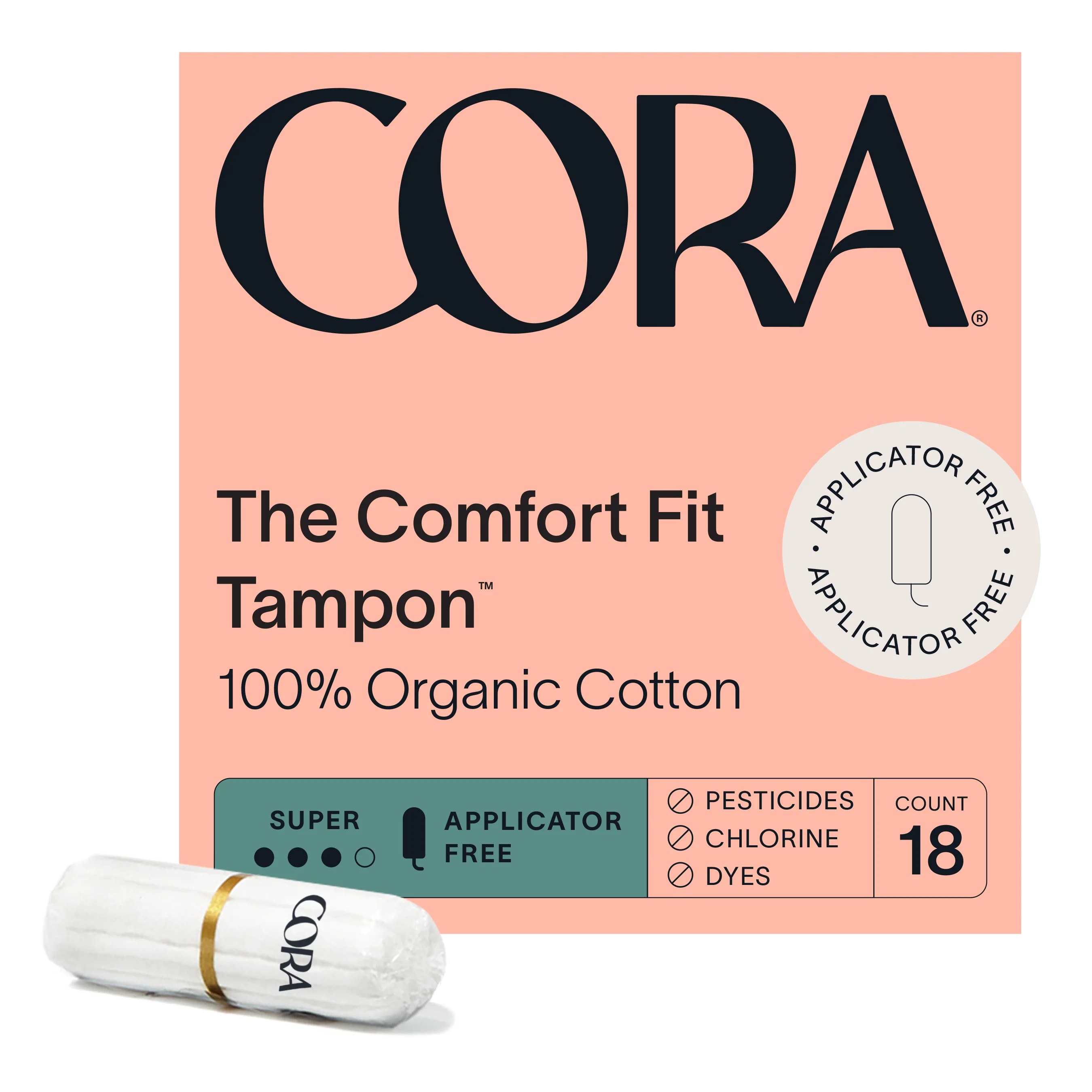 Organic Cotton Applicator Free Tampons
