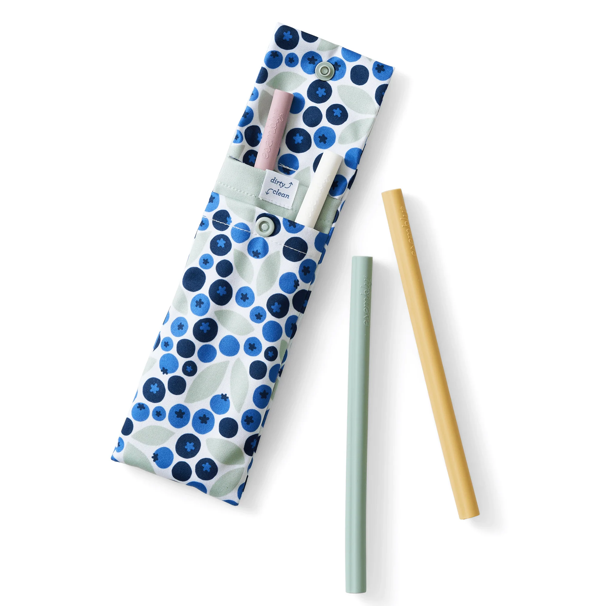 Reusable Silicone Sipper Straws with Storage Pouch made from Upcycled Materials
