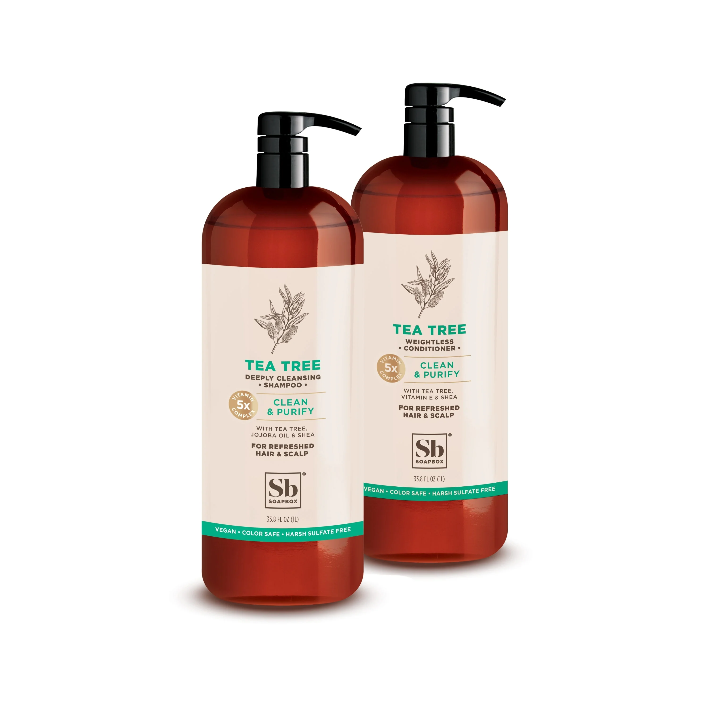 Tea Tree Shampoo & Conditioner 1 Liter Luxe Set